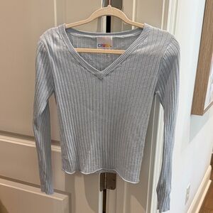 CRUSH Light Blue Ribbed V-Neck Long Sleeve Top